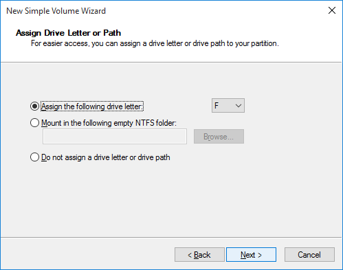 Assign a drive letter to your virtual hard disk.