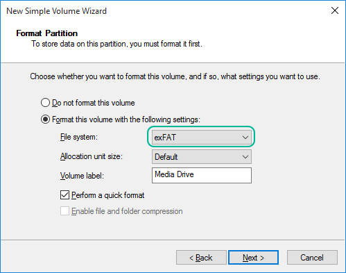 Select exFAT for compatibility with Mac.