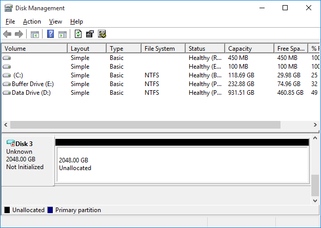 At the bottom of the panel, a new disk is created. The virtual hard disk file is also created at the location you selected in the previous step.